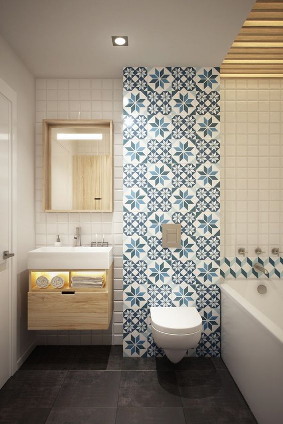 Baños con azulejos hidráulicos, inspiración. Decoralia.es