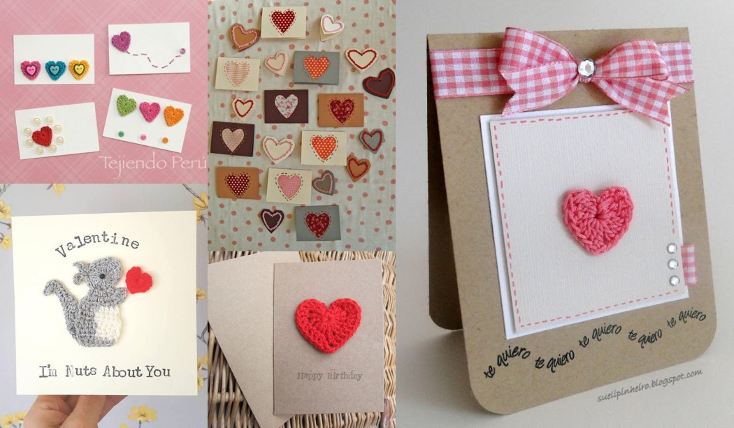 Tarjetas San Valentin decoradas con crochet