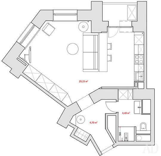 Apartamento de soltero de 38 metros cuadrados