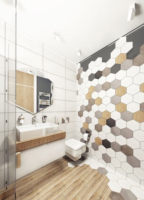 Azulejos hexagonales en el baño