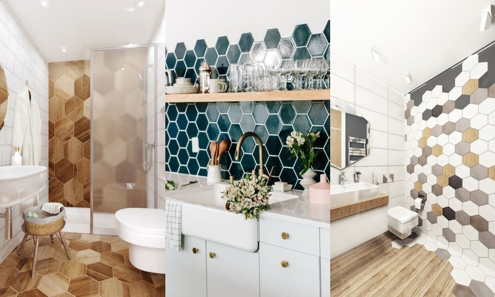 Azulejos hexagonales en cocinas y baños