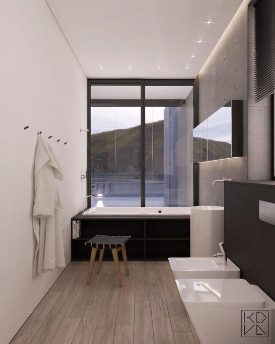Baños en blanco y negro de estilo moderno