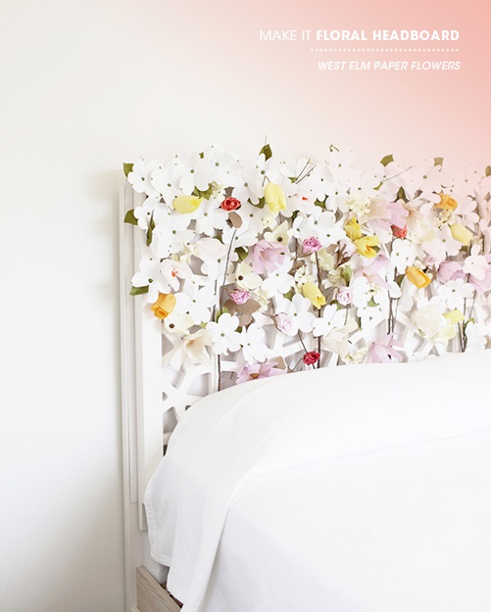 Cabecero creativo decorado con flores de papel