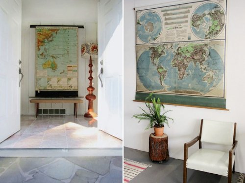 Ideas para decorar con mapas el recibidor