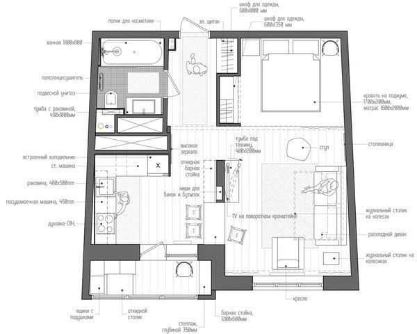 Proyecto estudio de 45 metros cuadrados