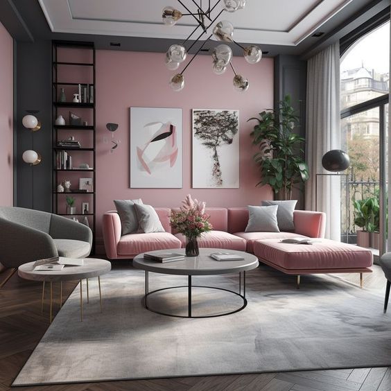 Salón rosa y gris