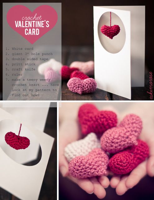 Tarjetas San Valentin decoradas con crochet