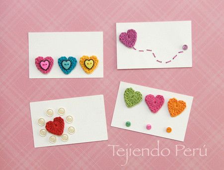 Tarjetas San Valentin decoradas con crochet